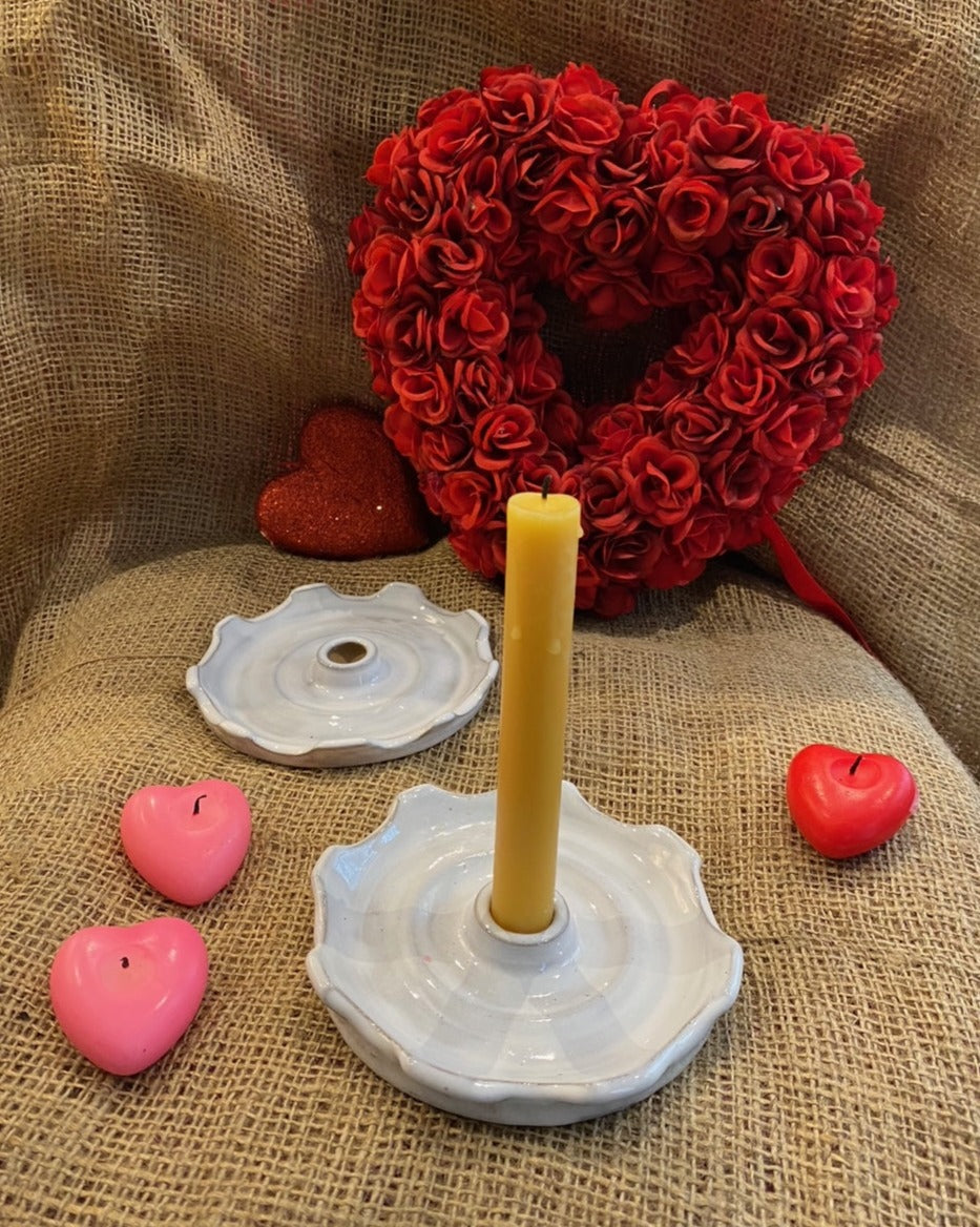 Candlestick Holders: Scalloped White
